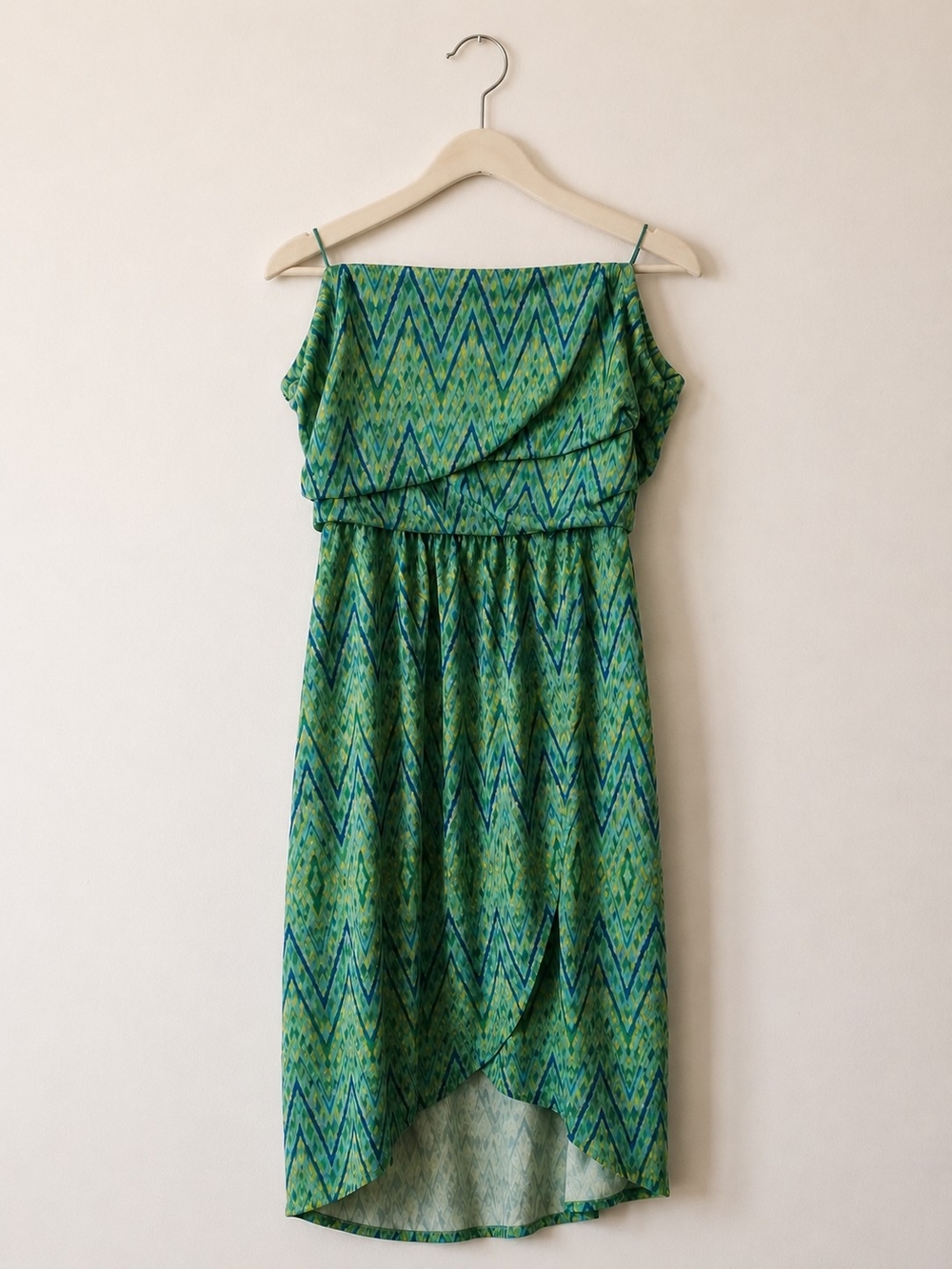 Green Zigzag High-Low Strapless Summer Dress